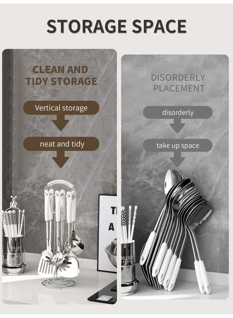 جيني جار حامل أدوات المطبخ، حامل أدوات الطهي الدوار 360 درجة من الفولاذ المقاوم للصدأ للطاولة، منظم أدوات المائدة وحامل أدوات الطهي - Image 2